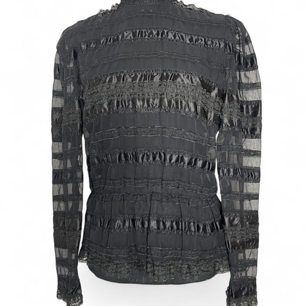 vintage black lace long sleeve blouse with ruffles and lace trim